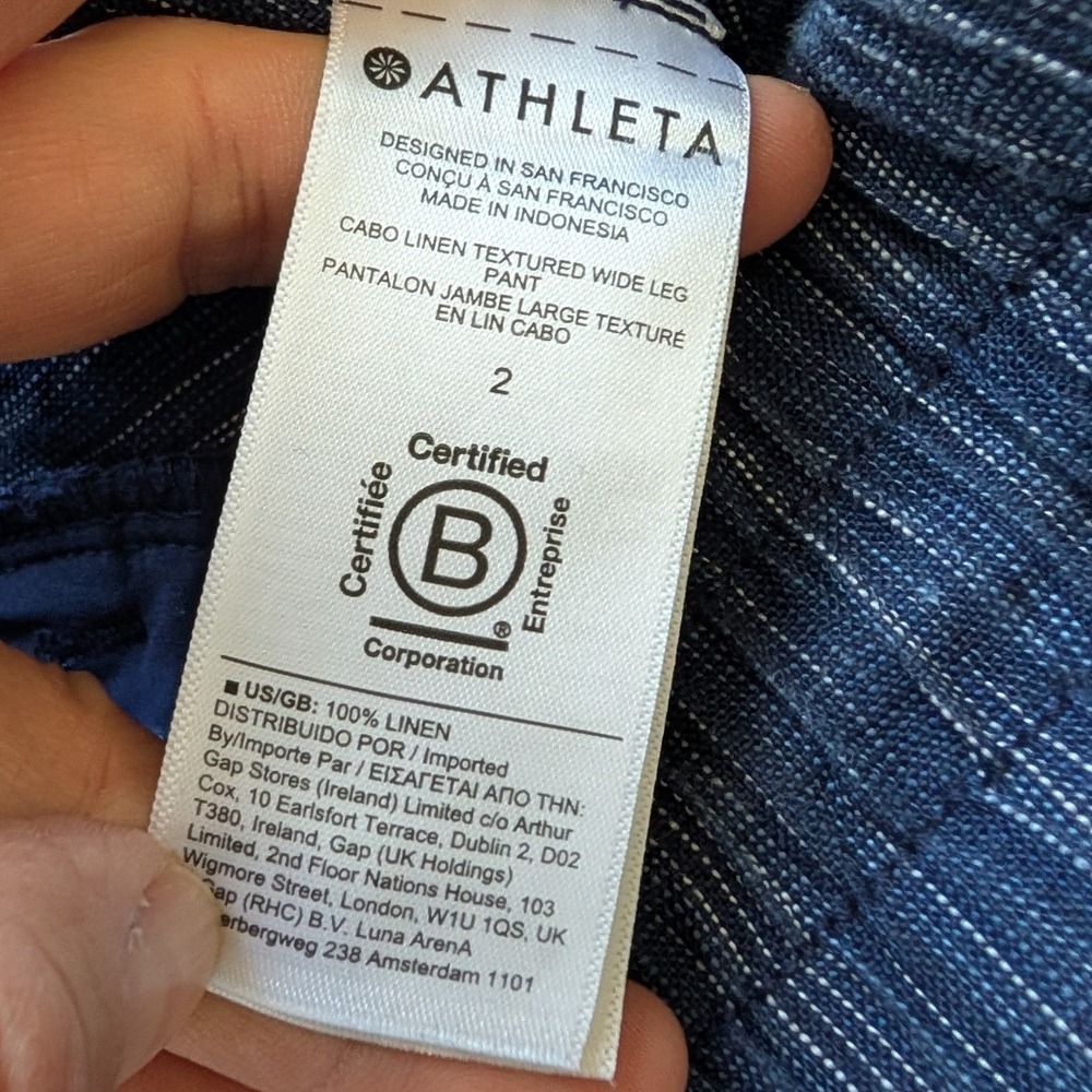 Athleta Cabo Linen Textured Wide Leg Pant Indigo Blue Stripe Size 2 beachy prep - Picture 6 of 7